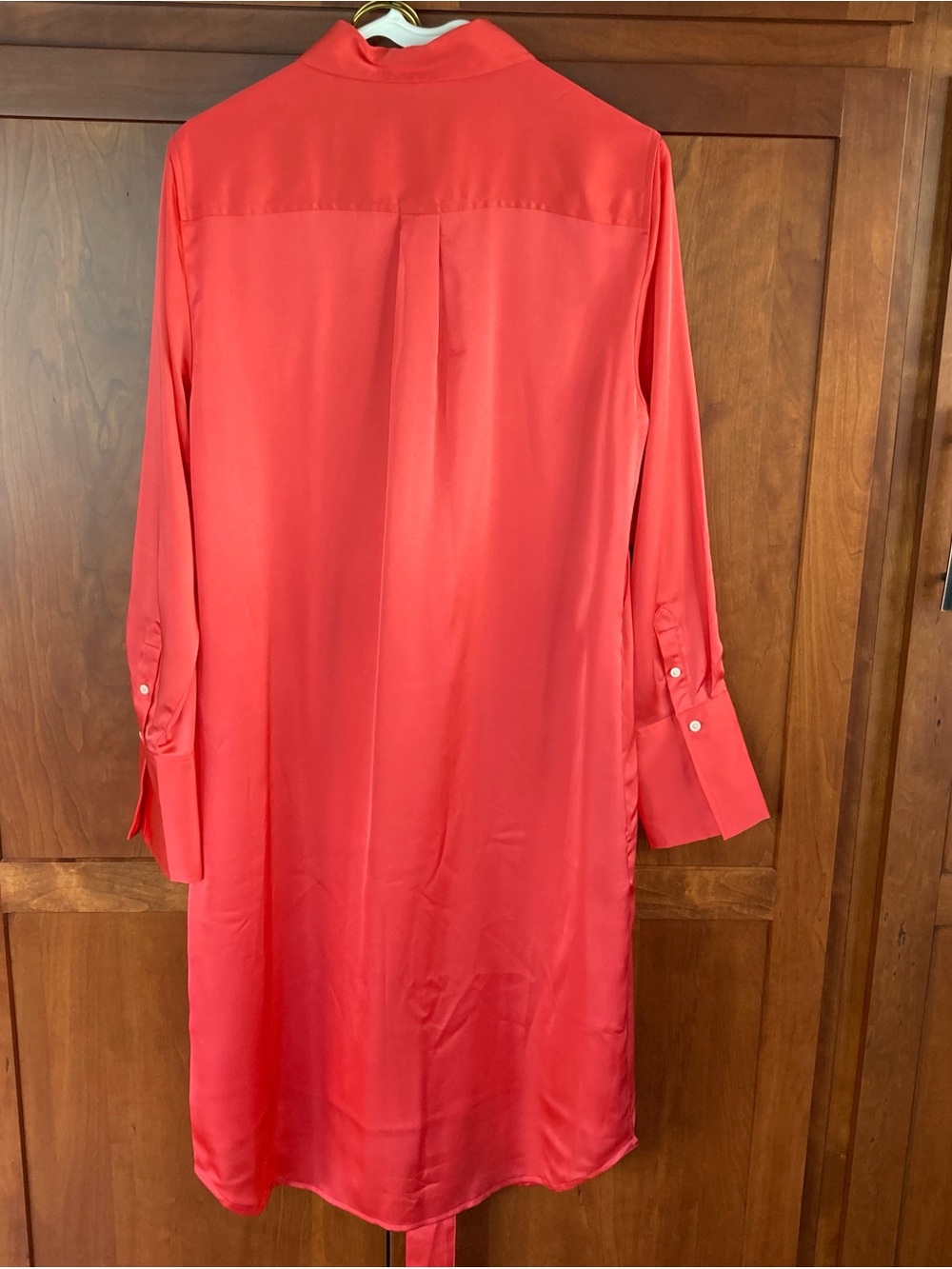 Banana Republic TieWaist Shirtdress, Bright Coral Sz M. Satiny Polyester.#796756 - Picture 2 of 14